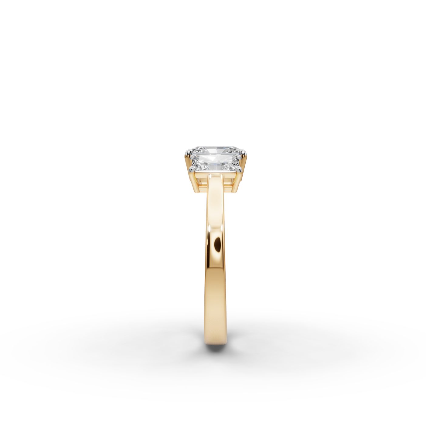 Serene Line Radiant Lab-Grown Diamond Three Stone Ring in yellow gold