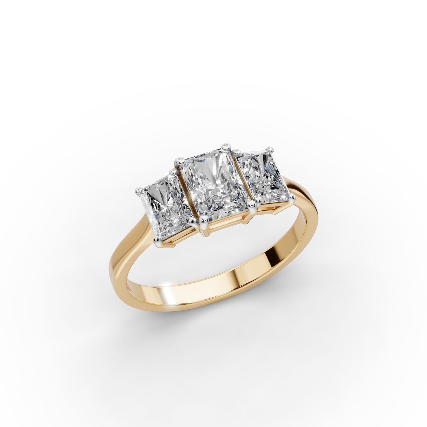 Serene Line Radiant Lab-Grown Diamond Three Stone Ring in yellow gold