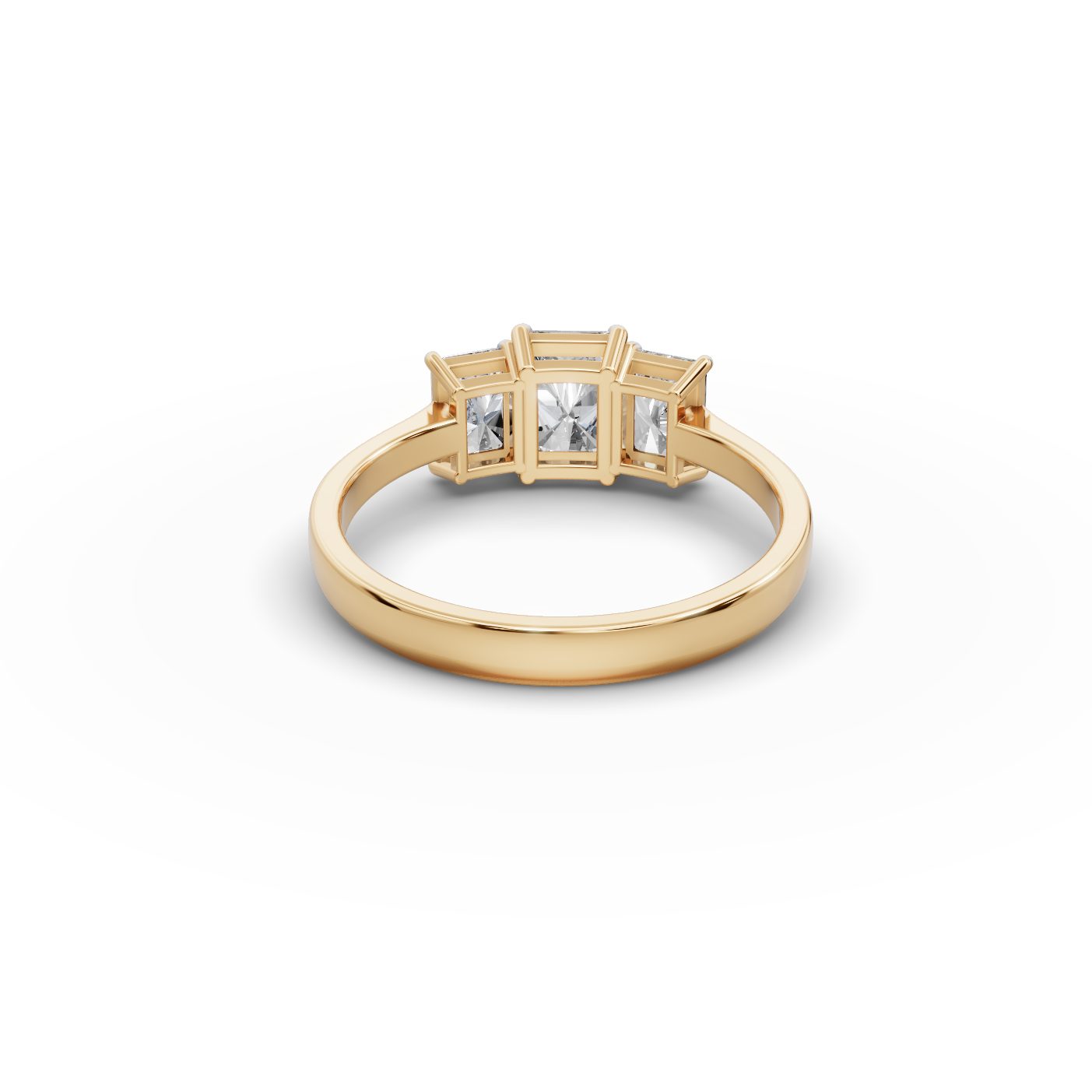 Serene Line Radiant Lab-Grown Diamond Three Stone Ring in yellow gold
