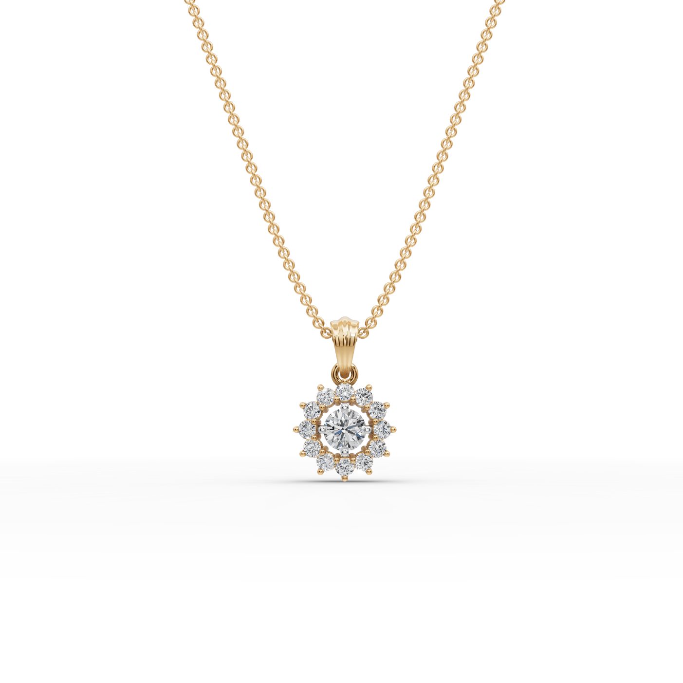 Timeless Trail Round Lab-Grown Diamond Halo Pendant in yellow gold