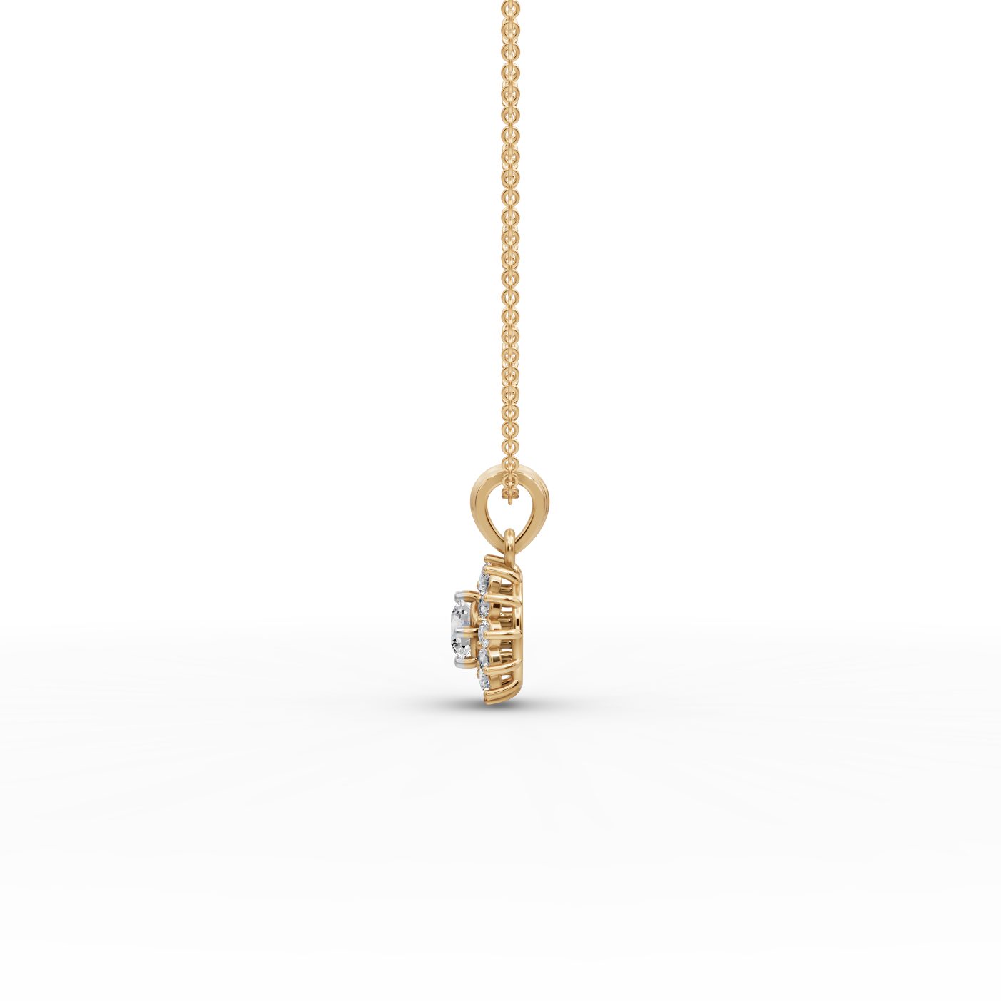 Timeless Trail Round Lab-Grown Diamond Halo Pendant in yellow gold