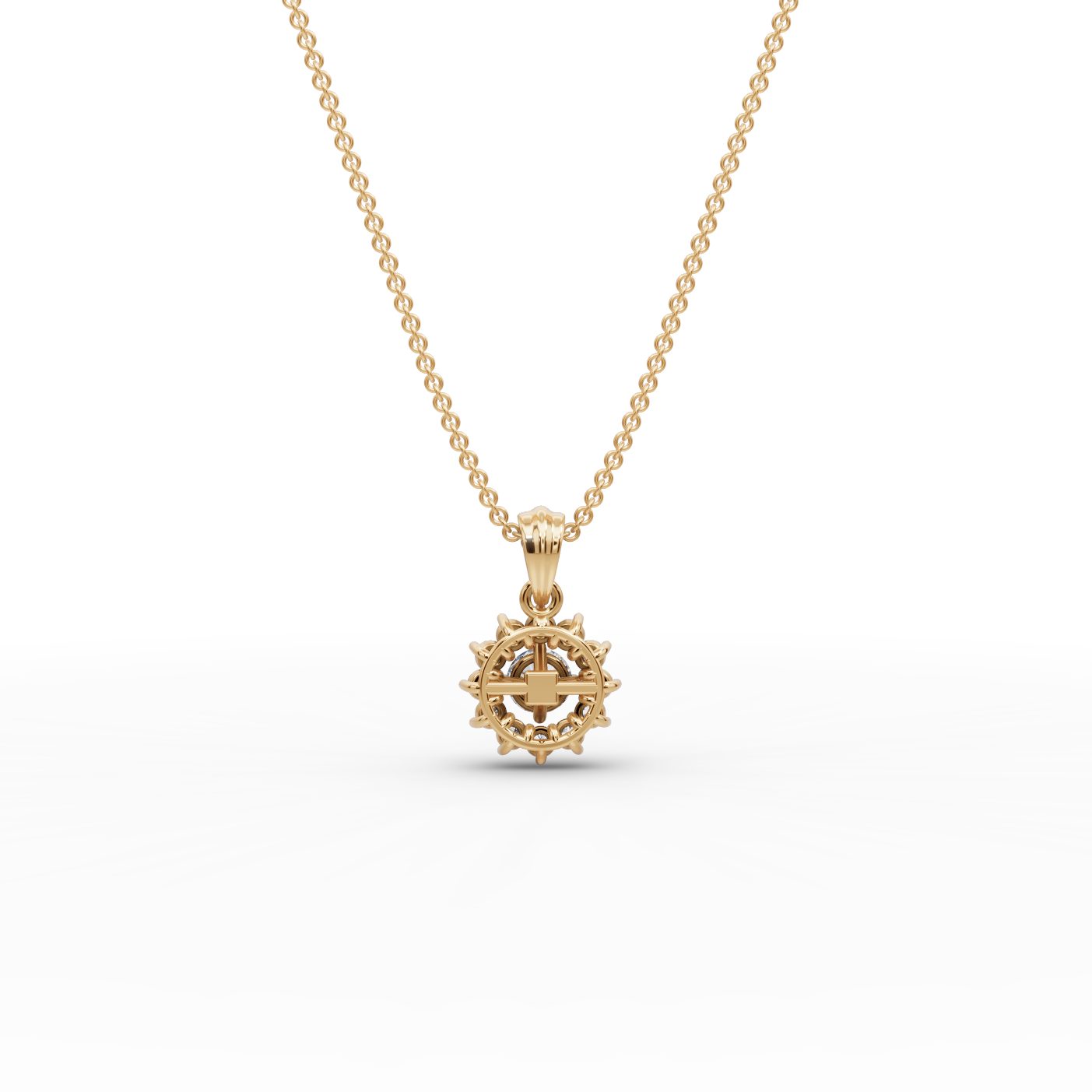 Timeless Trail Round Lab-Grown Diamond Halo Pendant in yellow gold