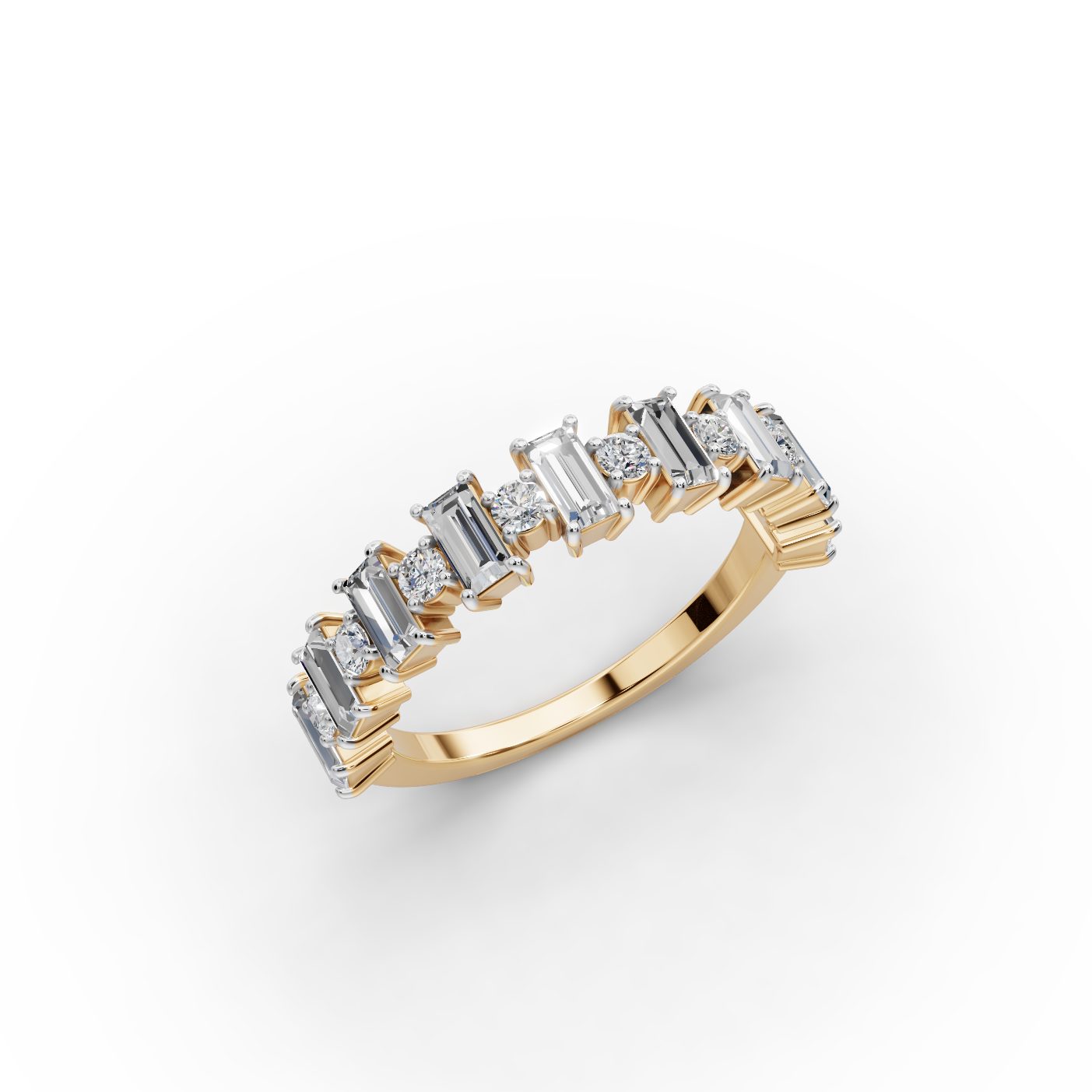 Delicate Trail Baguette Lab-Grown Diamond Bands Ring in yellow gold