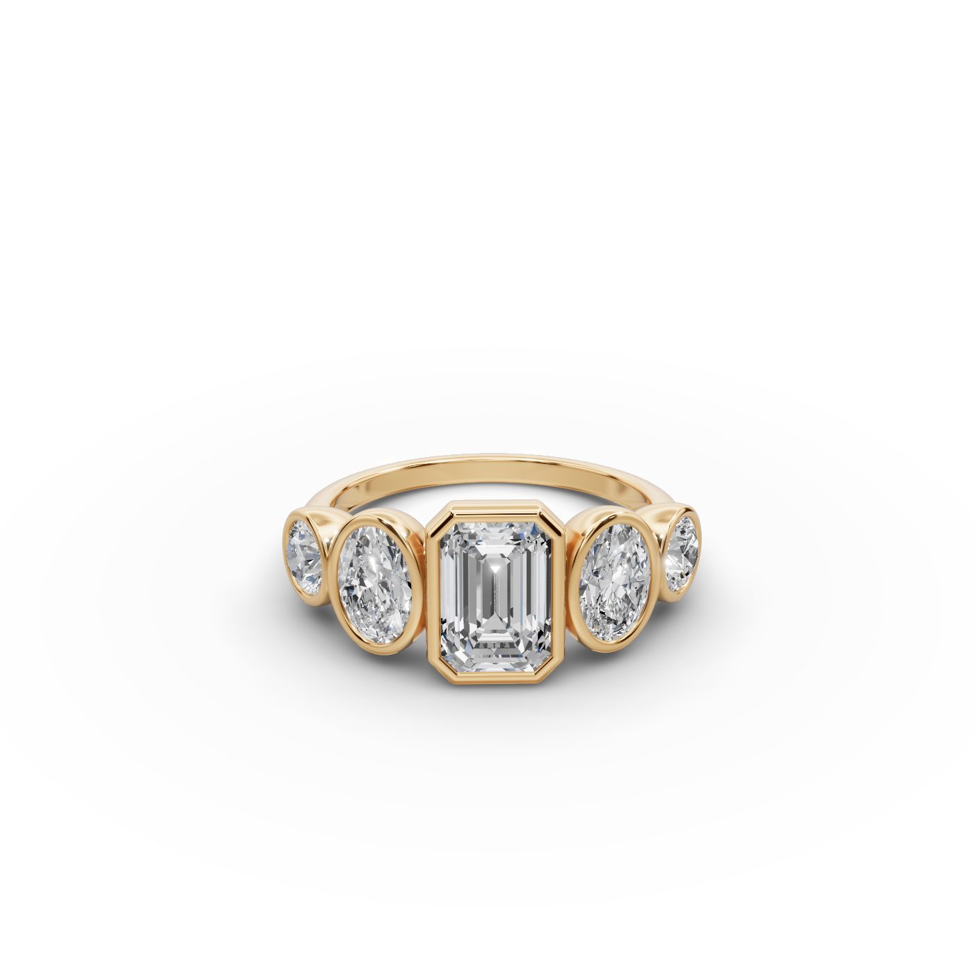 Regal Glow Emerald Lab-Grown Diamond Five Stone Ring in yellow gold, set with lab-grown diamonds