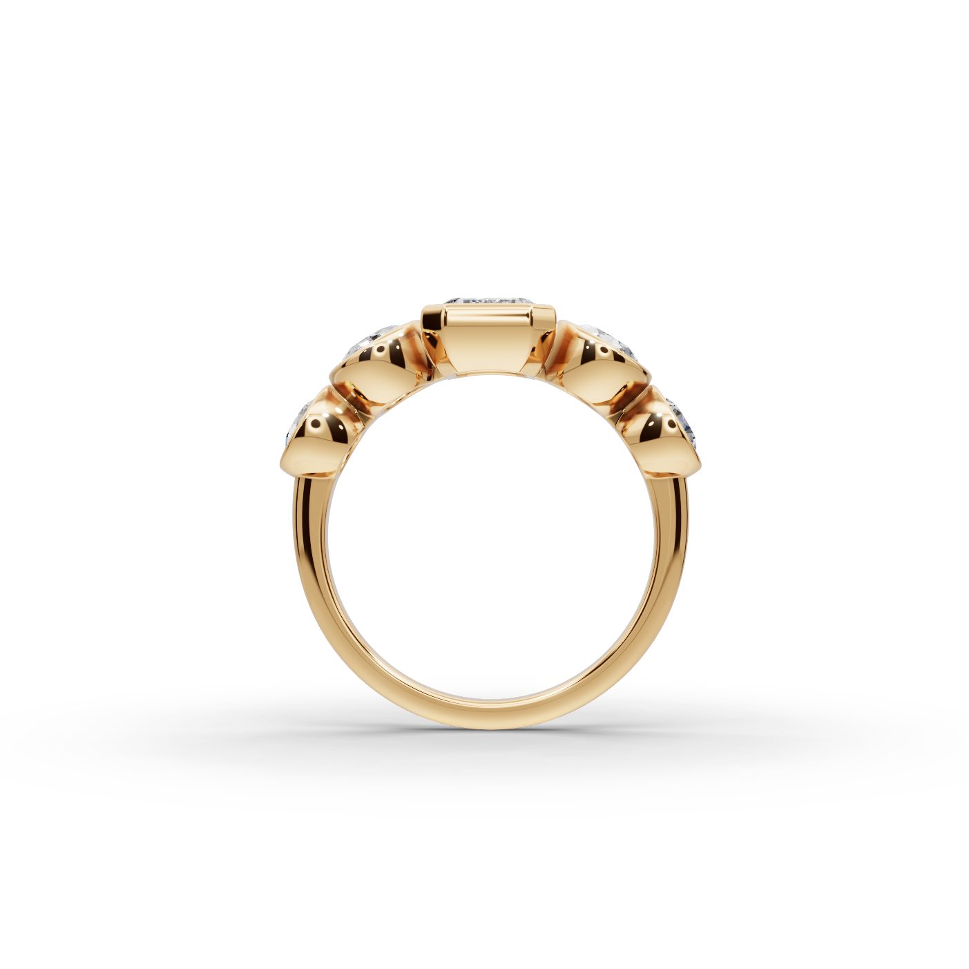Regal Glow Emerald Lab-Grown Diamond Five Stone Ring in yellow gold