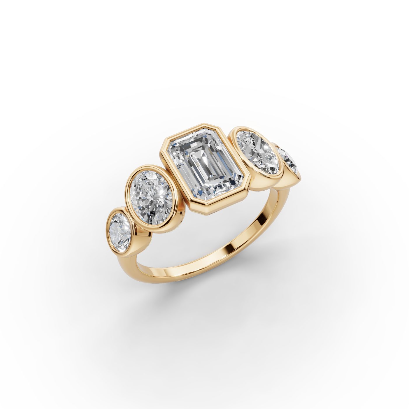 Regal Glow Emerald Lab-Grown Diamond Five Stone Ring in yellow gold