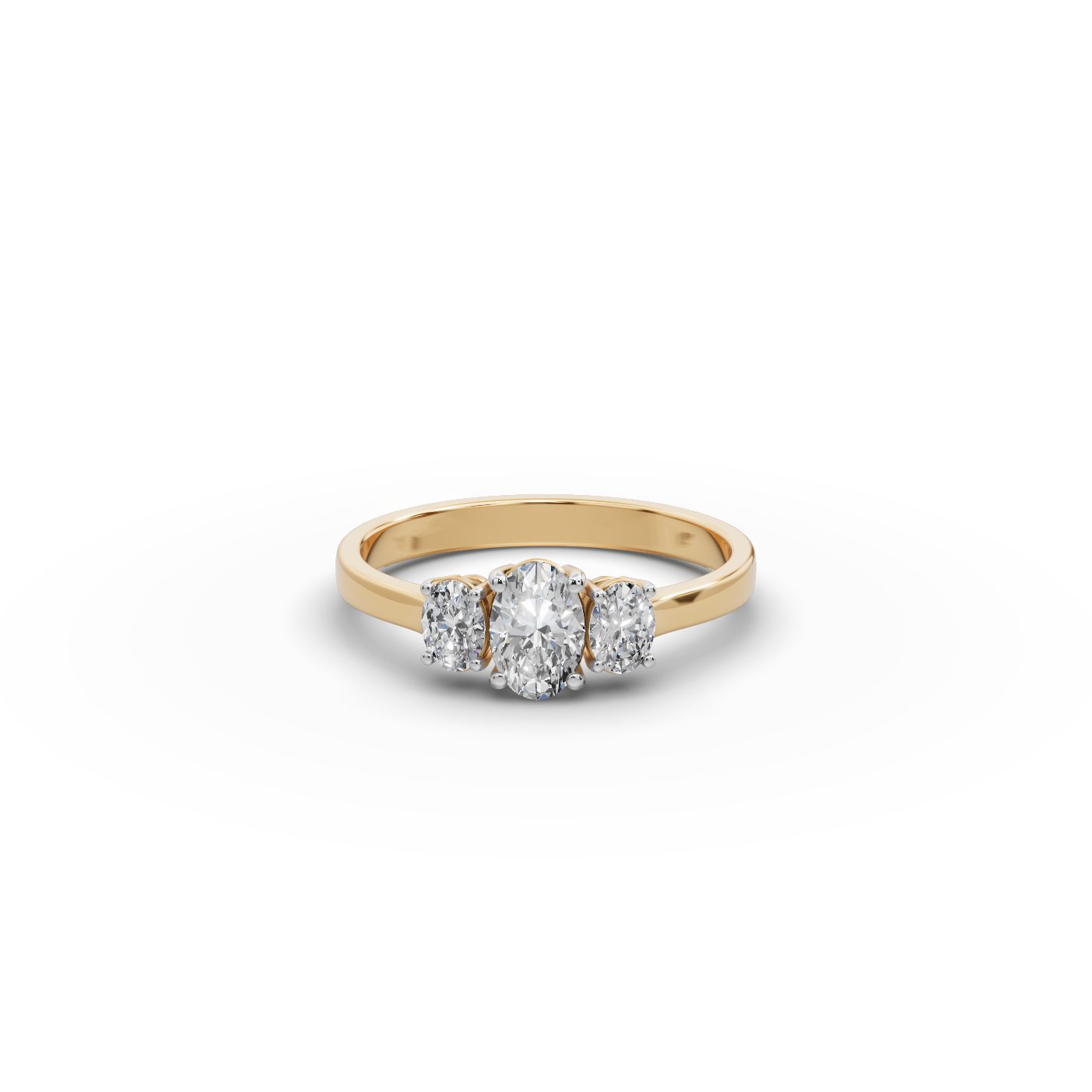 Golden Crown Oval Lab-Grown Diamond Three Stone Ring in yellow gold, set with lab-grown diamonds