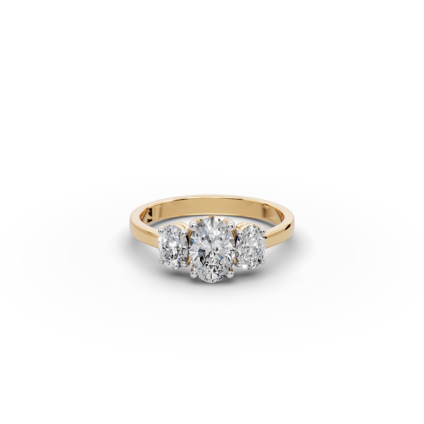 Morning Dew Oval Lab-Grown Diamond Three Stone Ring in yellow gold, set with lab-grown diamonds