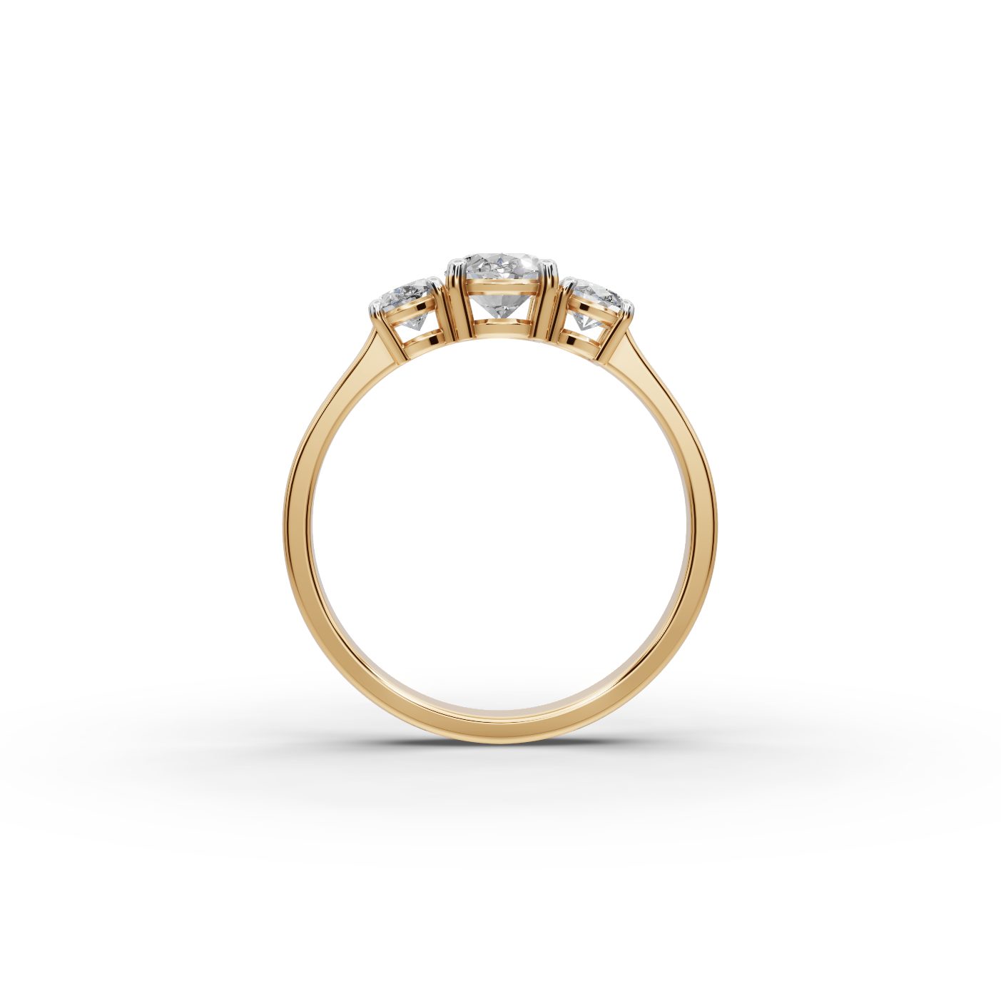 Morning Dew Oval Lab-Grown Diamond Three Stone Ring in yellow gold