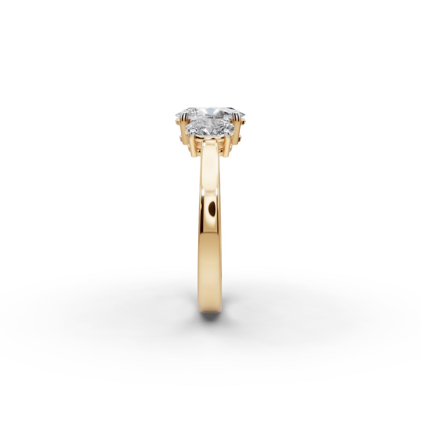 Morning Dew Oval Lab-Grown Diamond Three Stone Ring in yellow gold