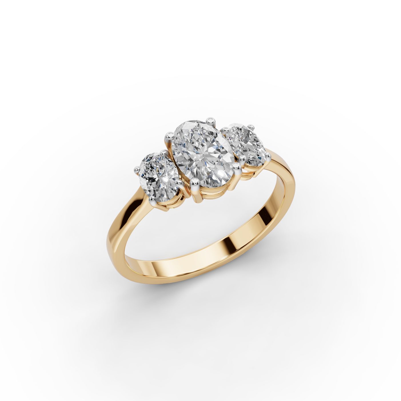Morning Dew Oval Lab-Grown Diamond Three Stone Ring in yellow gold