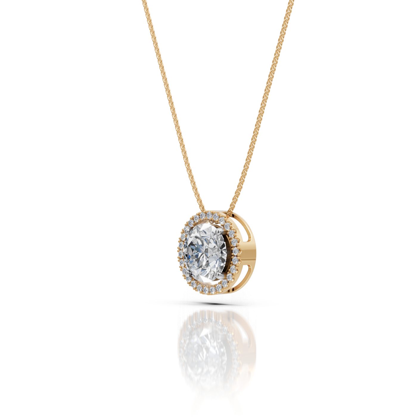 Midnight Grace Round Lab-Grown Diamond Halo Pendant in yellow gold