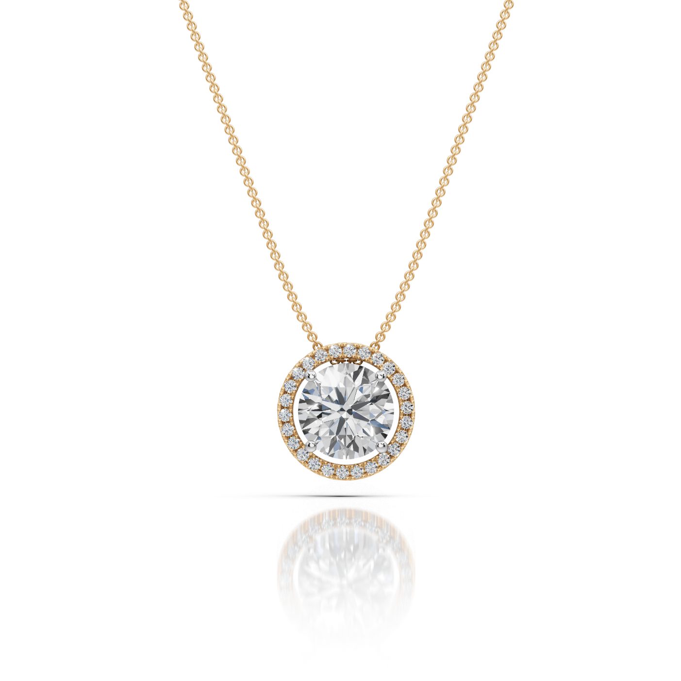 Midnight Grace Round Lab-Grown Diamond Halo Pendant in yellow gold
