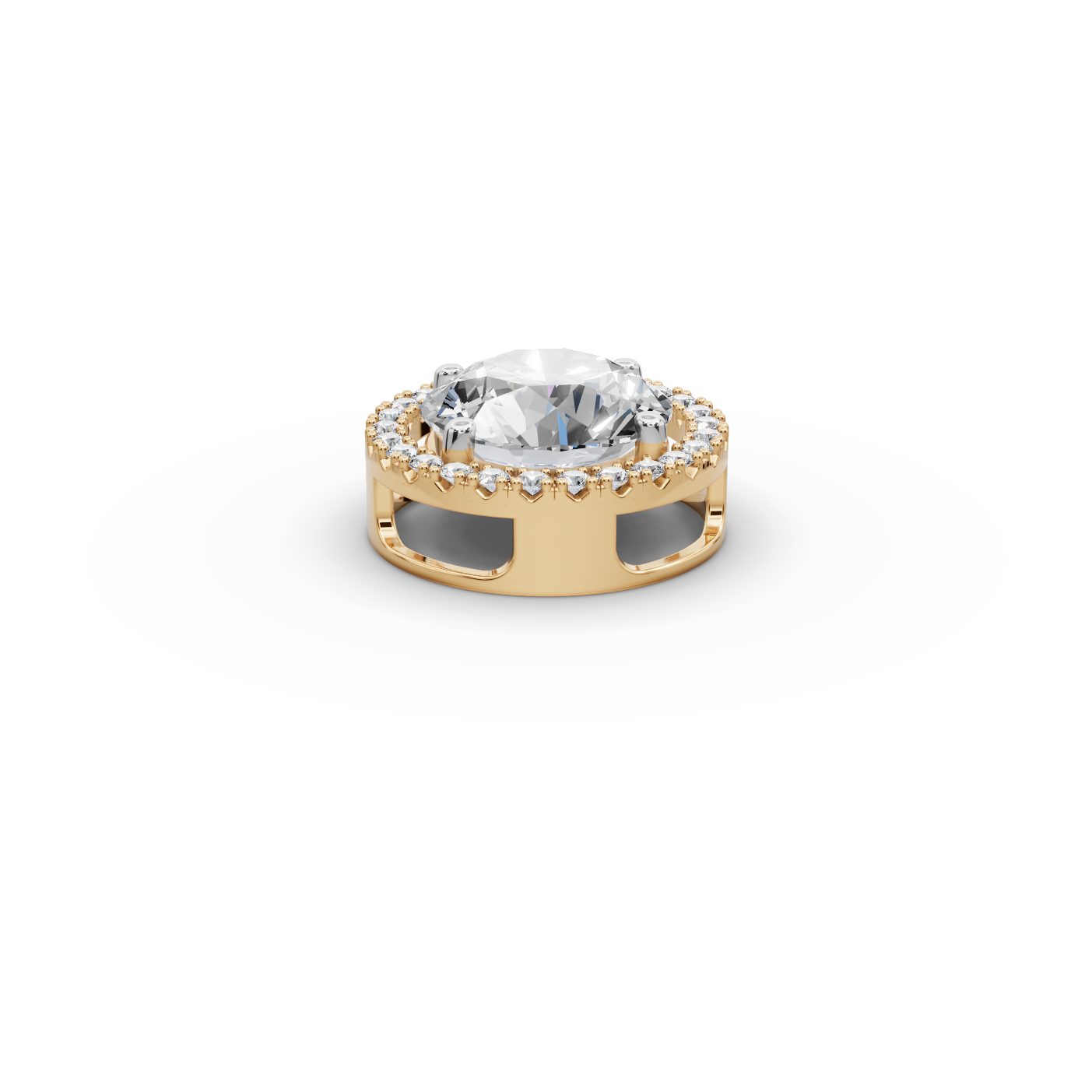 Midnight Grace Round Lab-Grown Diamond Halo Pendant in yellow gold