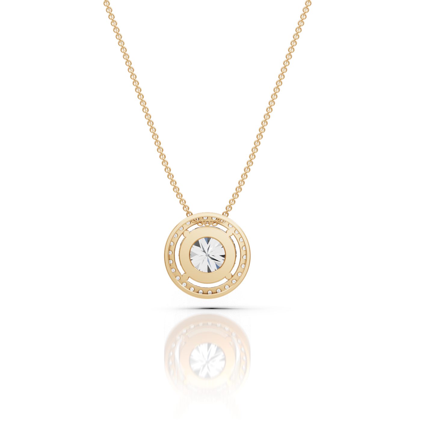 Midnight Grace Round Lab-Grown Diamond Halo Pendant in yellow gold