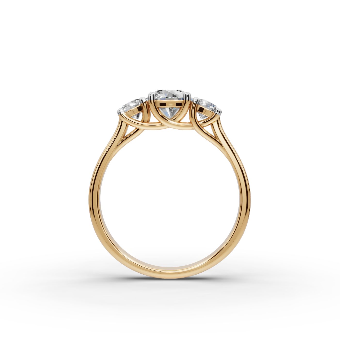 Regal Glow Round Lab-Grown Diamond Three Stone Ring in yellow gold
