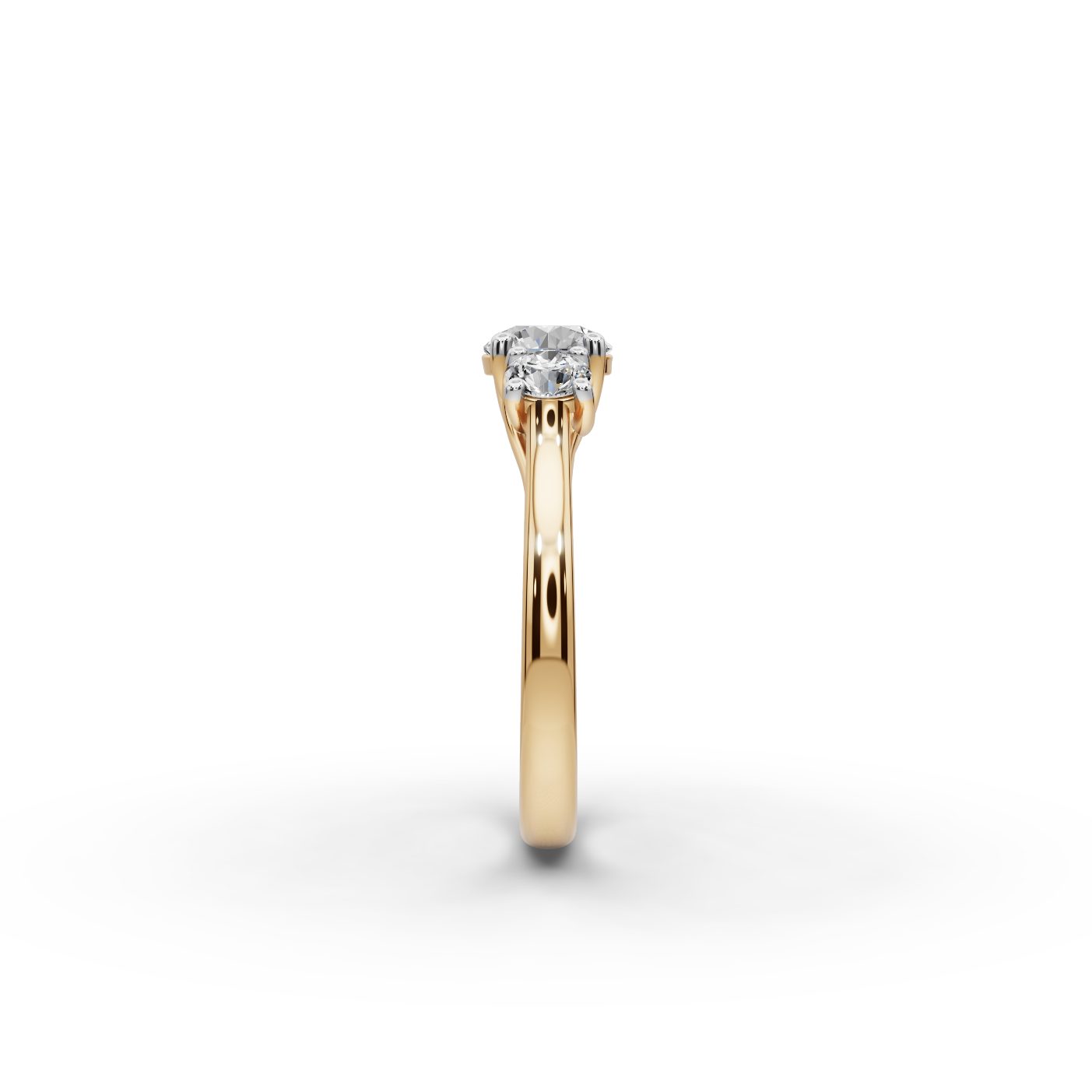 Regal Glow Round Lab-Grown Diamond Three Stone Ring in yellow gold