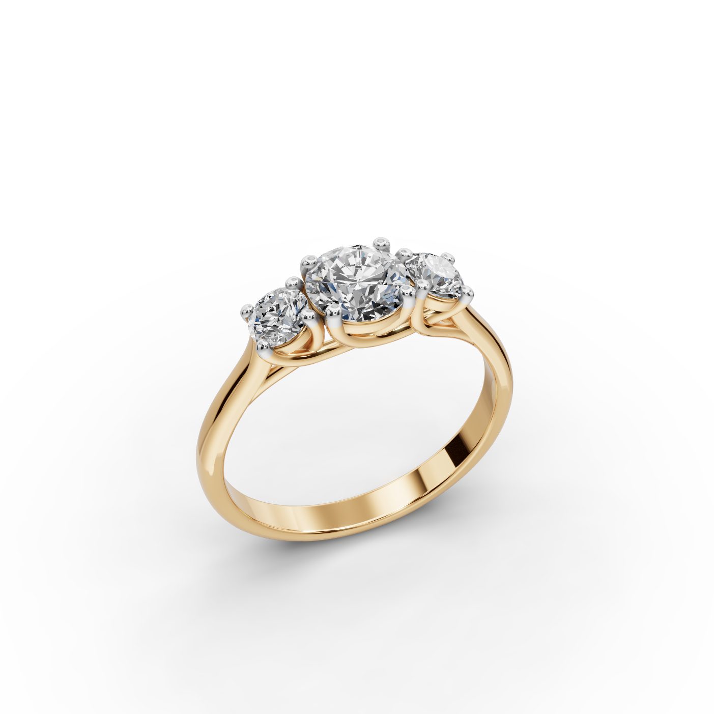 Regal Glow Round Lab-Grown Diamond Three Stone Ring in yellow gold