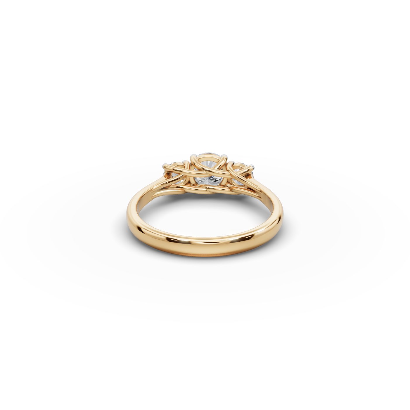 Regal Glow Round Lab-Grown Diamond Three Stone Ring in yellow gold