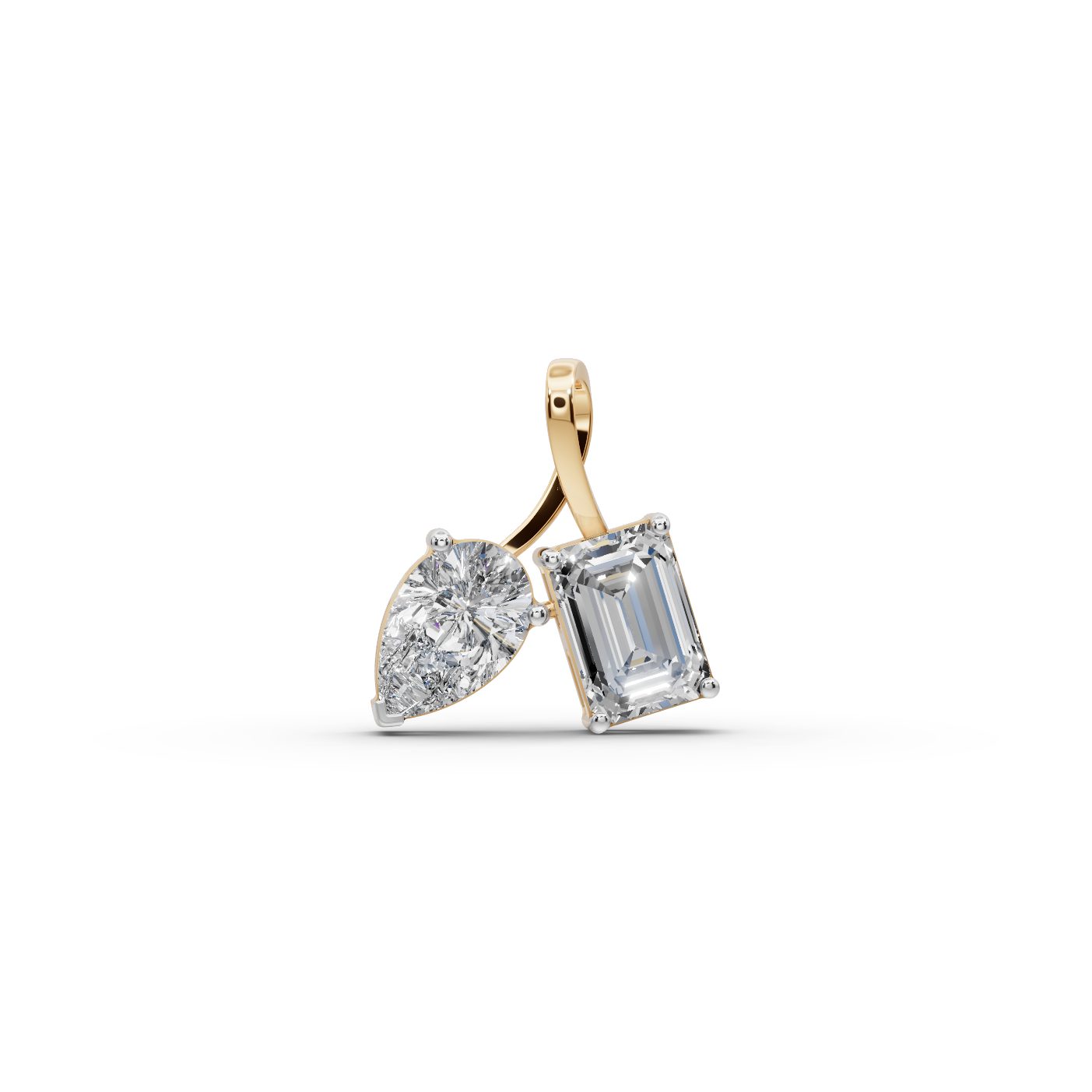 Celestial Cascade Emerald Lab-Grown Diamond Solitaire Pendant in yellow gold, set with lab-grown diamonds