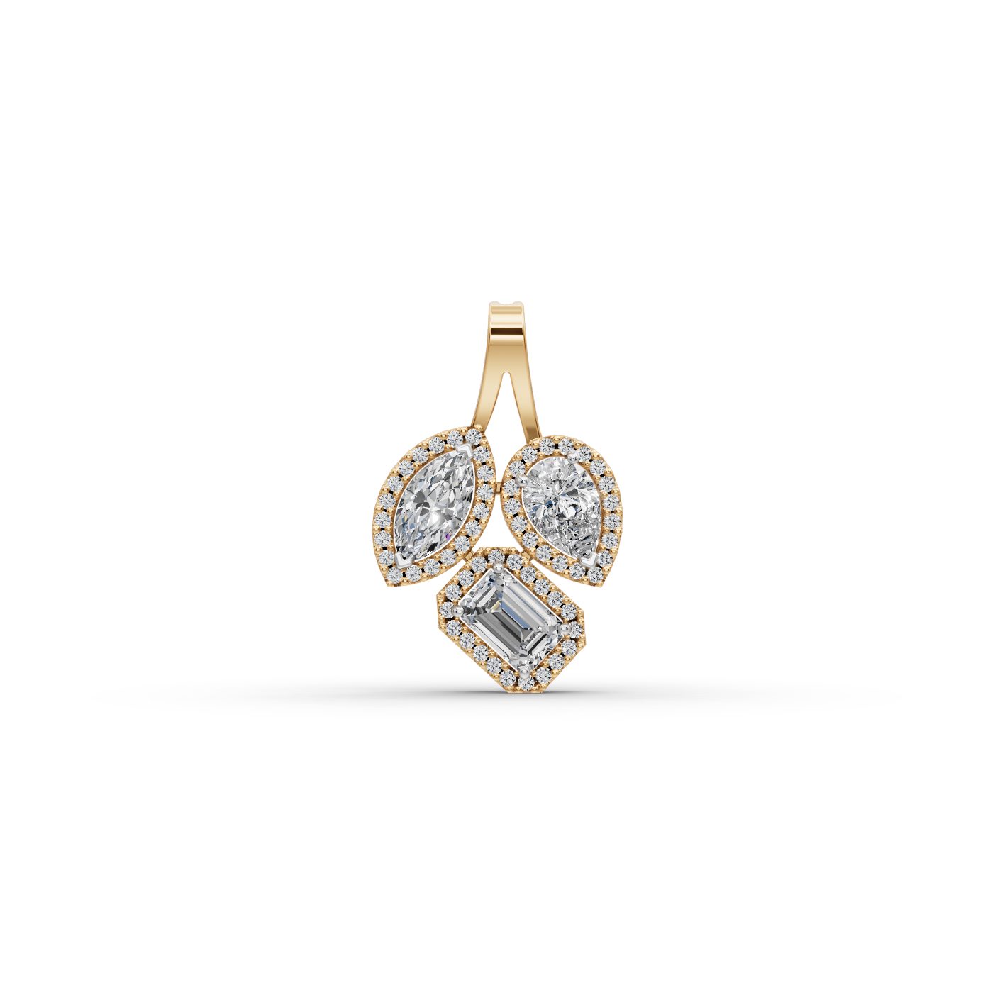Majestic Line Emerald Lab-Grown Diamond Cluster Pendant in yellow gold, set with lab-grown diamonds