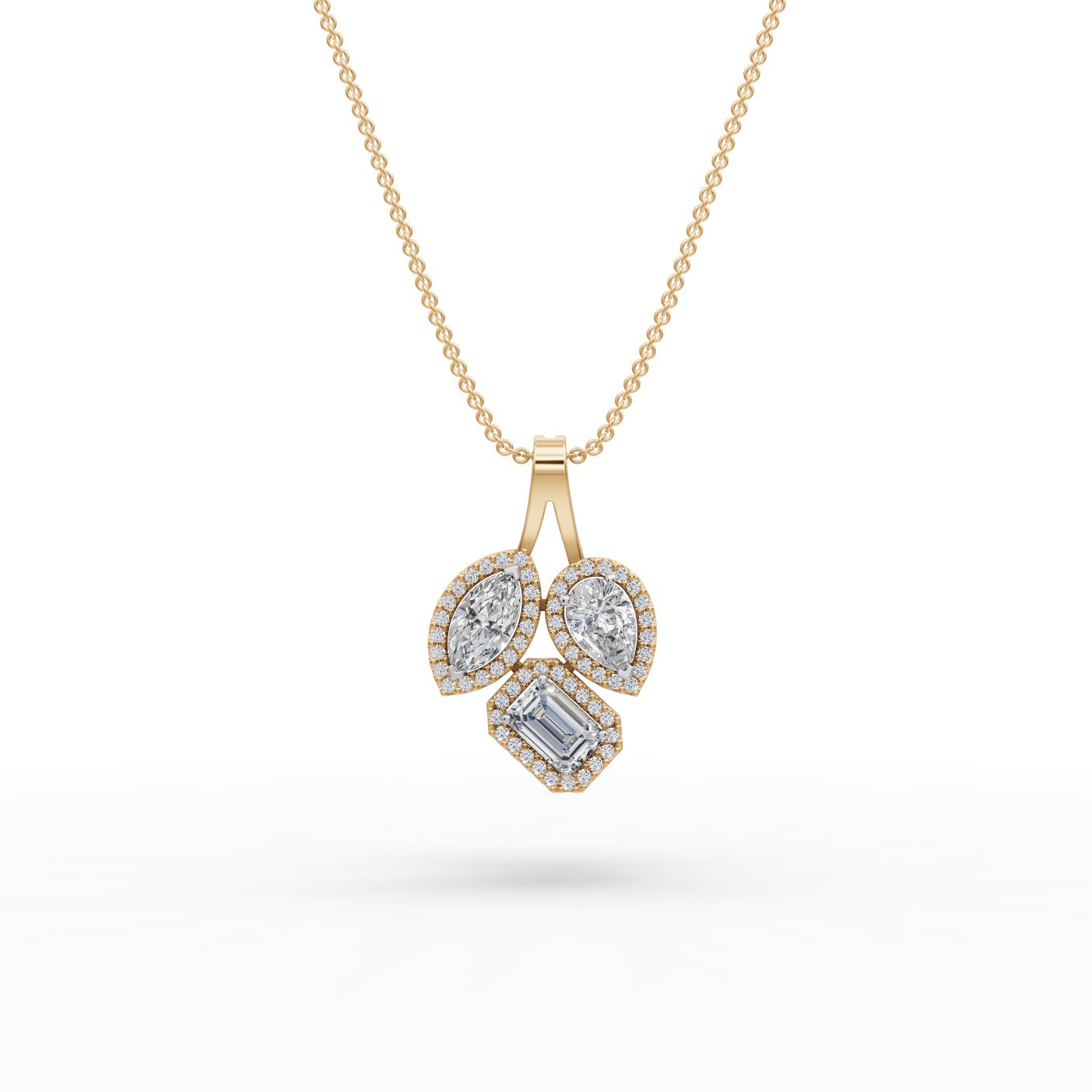 Majestic Line Emerald Lab-Grown Diamond Cluster Pendant in yellow gold
