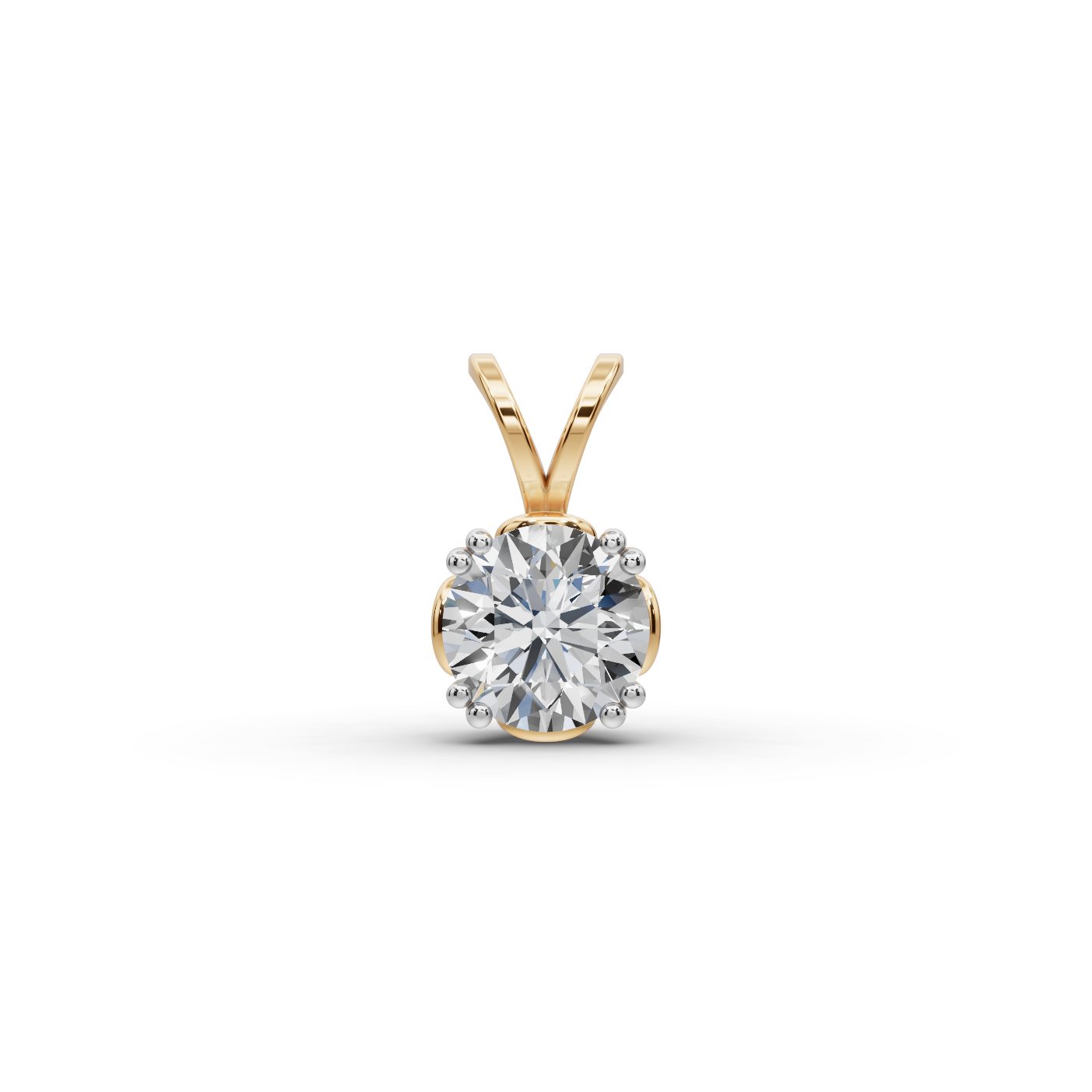 Majestic Dew Round Lab-Grown Diamond Solitaire Pendant in yellow gold, set with lab-grown diamonds