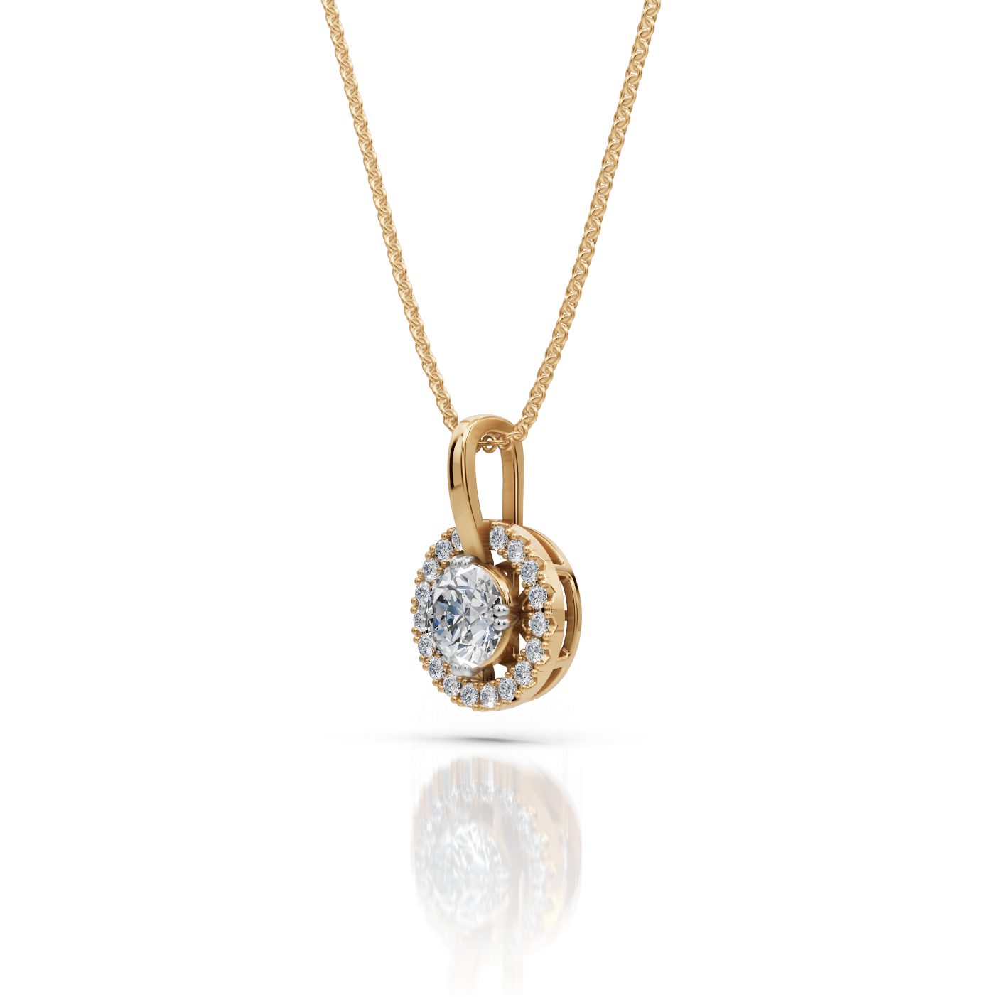 Everlasting Trail Round Lab-Grown Diamond Halo Pendant in yellow gold