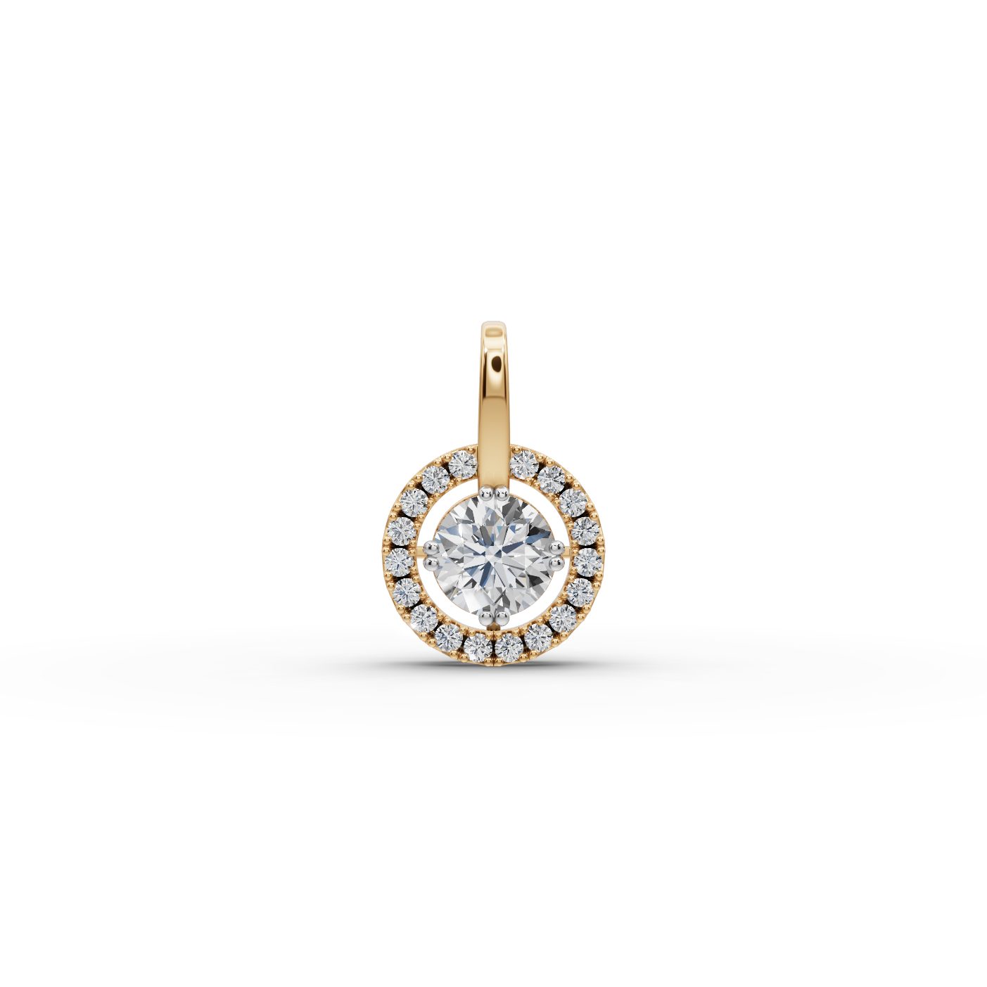 Everlasting Trail Round Lab-Grown Diamond Halo Pendant in yellow gold, set with lab-grown diamonds
