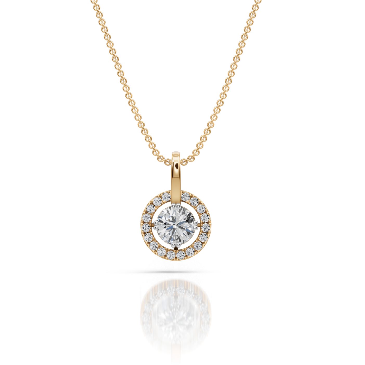 Everlasting Trail Round Lab-Grown Diamond Halo Pendant in yellow gold