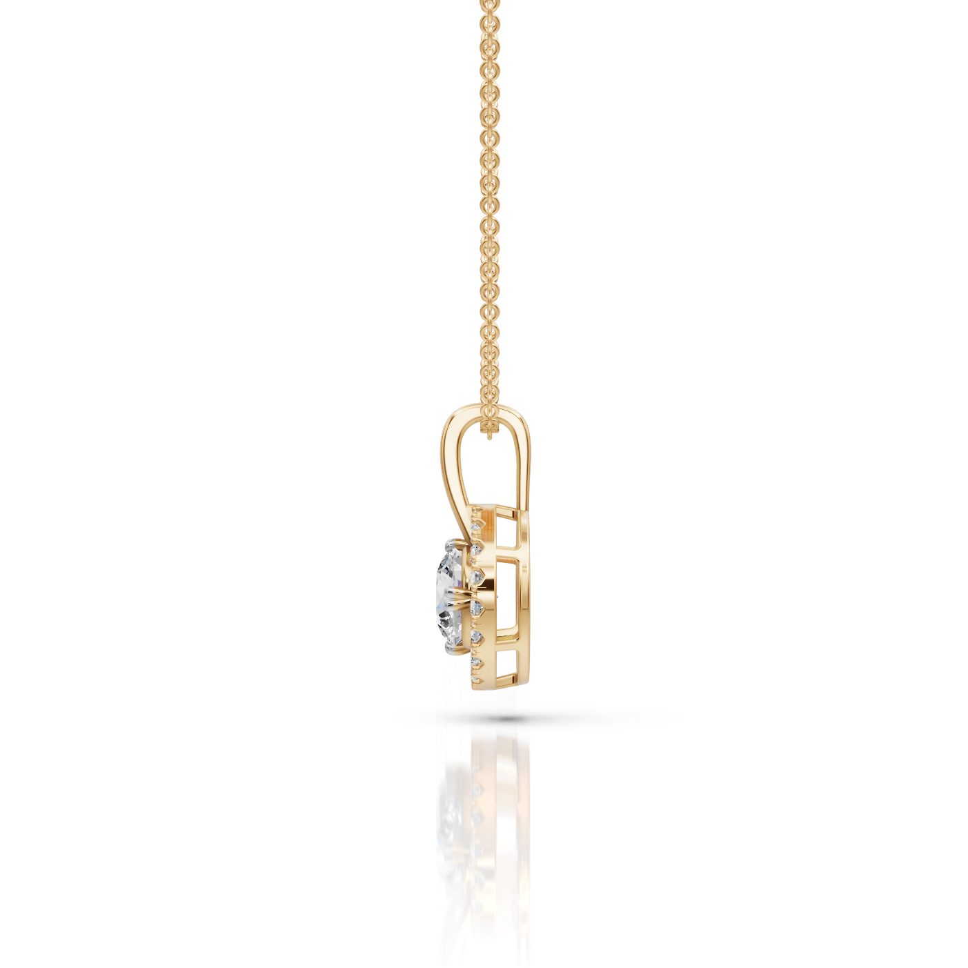 Everlasting Trail Round Lab-Grown Diamond Halo Pendant in yellow gold