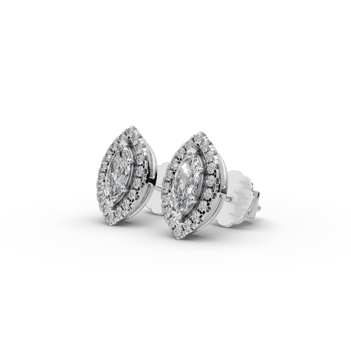 Morning Line Marquise Halo Stud Lab-Grown Diamond Silver Earring in silver