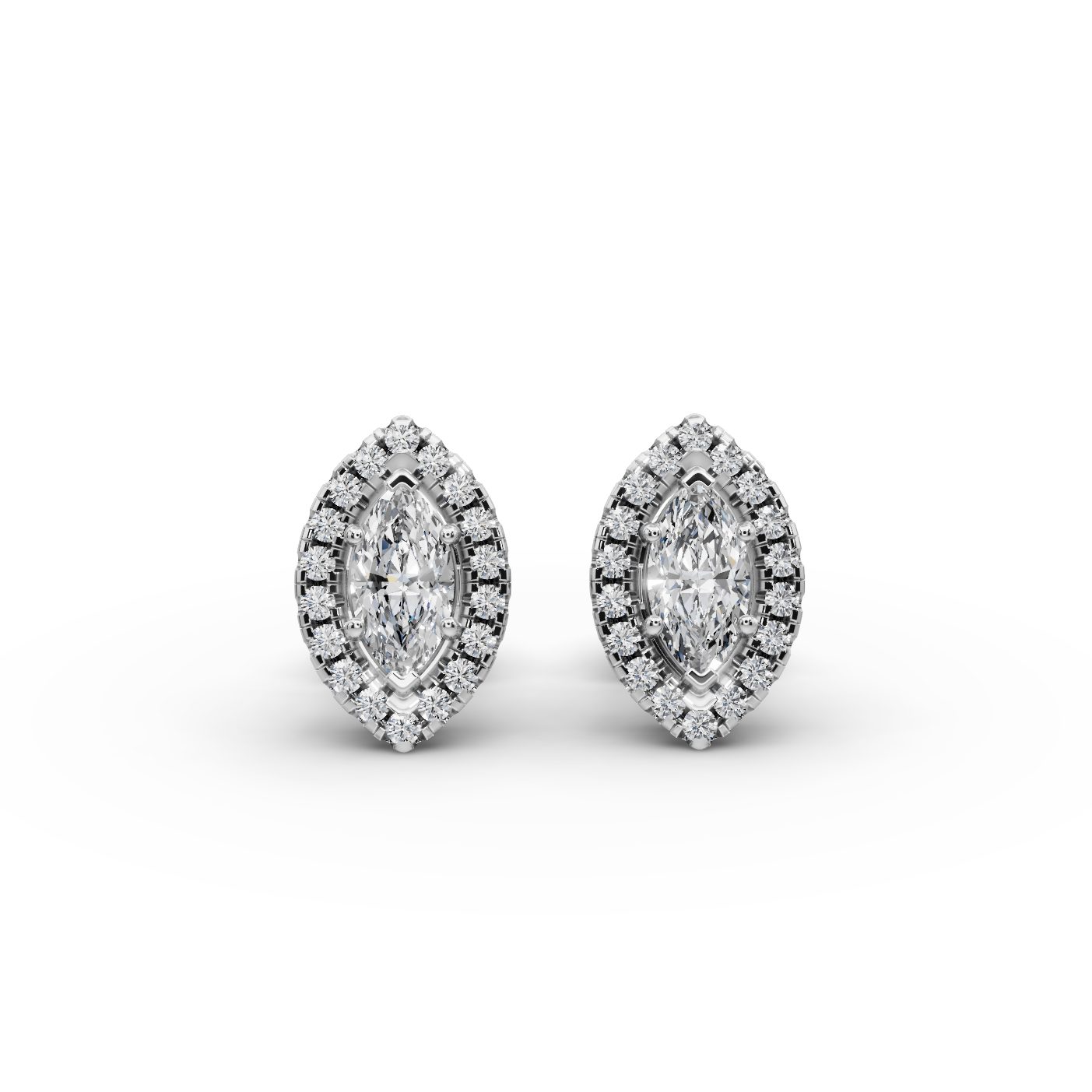 Morning Line Marquise Halo Stud Lab-Grown Diamond Silver Earring in silver, set with lab-grown diamonds