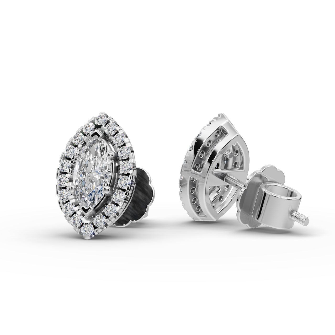 Morning Line Marquise Halo Stud Lab-Grown Diamond Silver Earring in silver