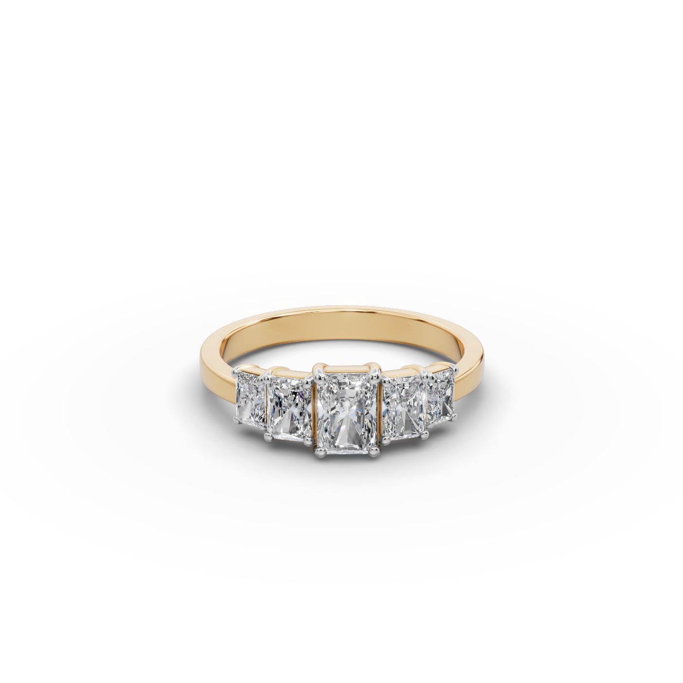 Morning Dew Radiant Lab-Grown Diamond Five Stone Ring in yellow gold, set with lab-grown diamonds