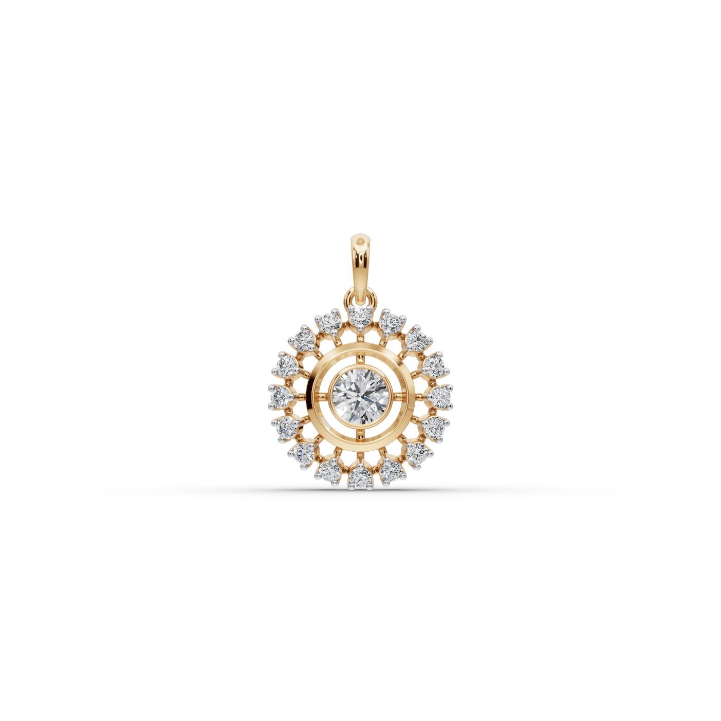 Enduring Sparkle Round Lab-Grown Diamond Halo Pendant in yellow gold, set with lab-grown diamonds