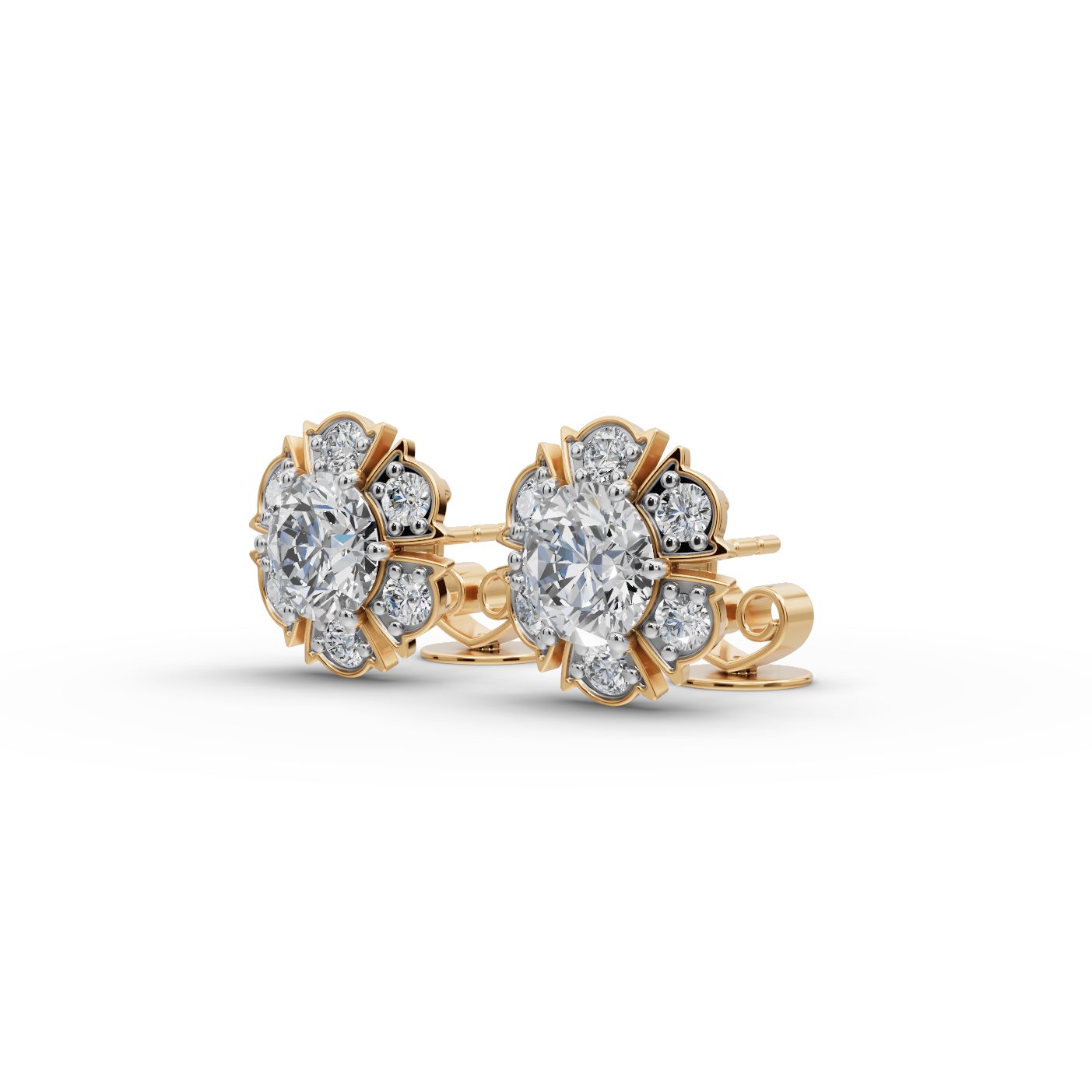 Brilliant Line Round Lab-Grown Diamond Studs Earring in yellow gold