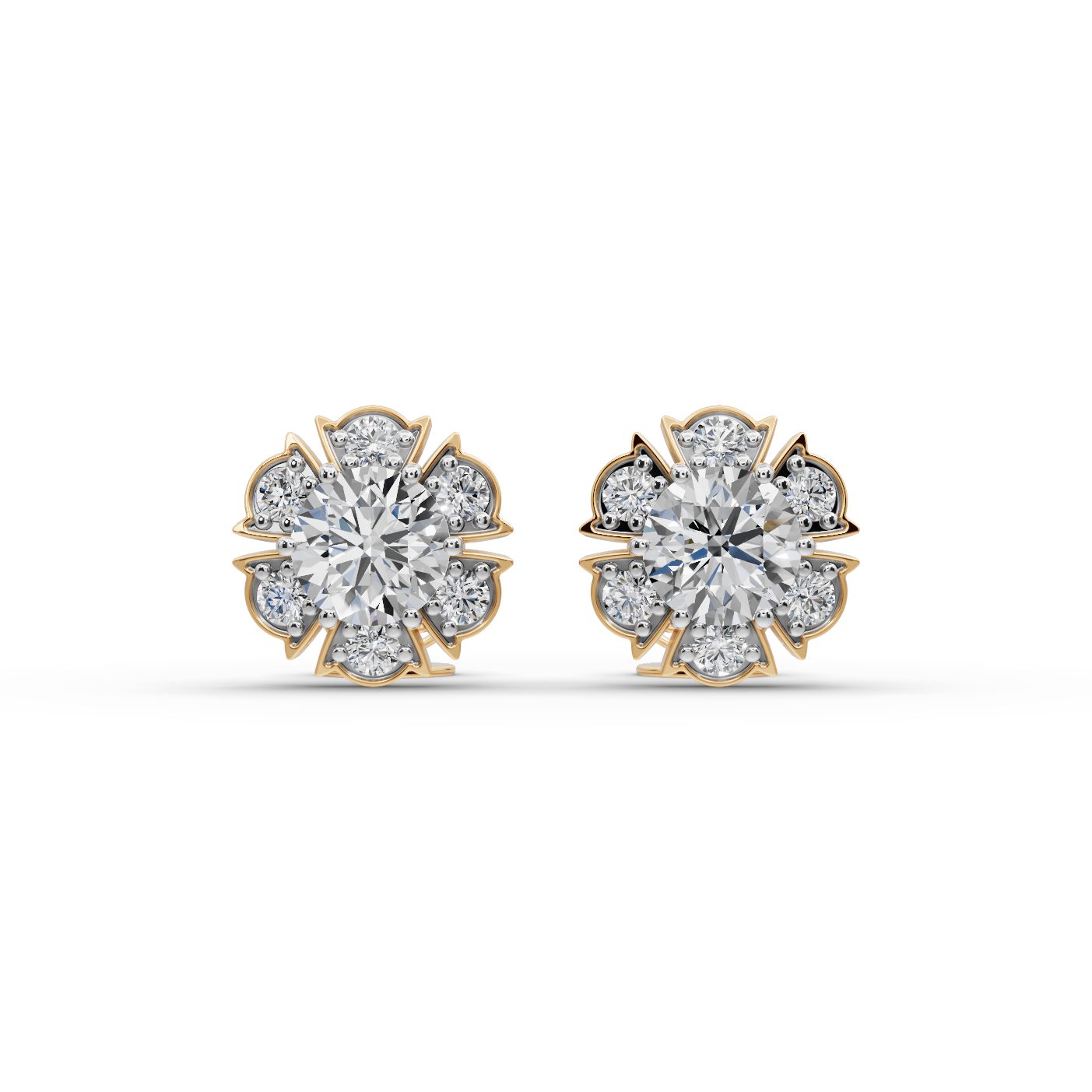 Brilliant Line Round Lab-Grown Diamond Studs Earring in yellow gold, set with lab-grown diamonds