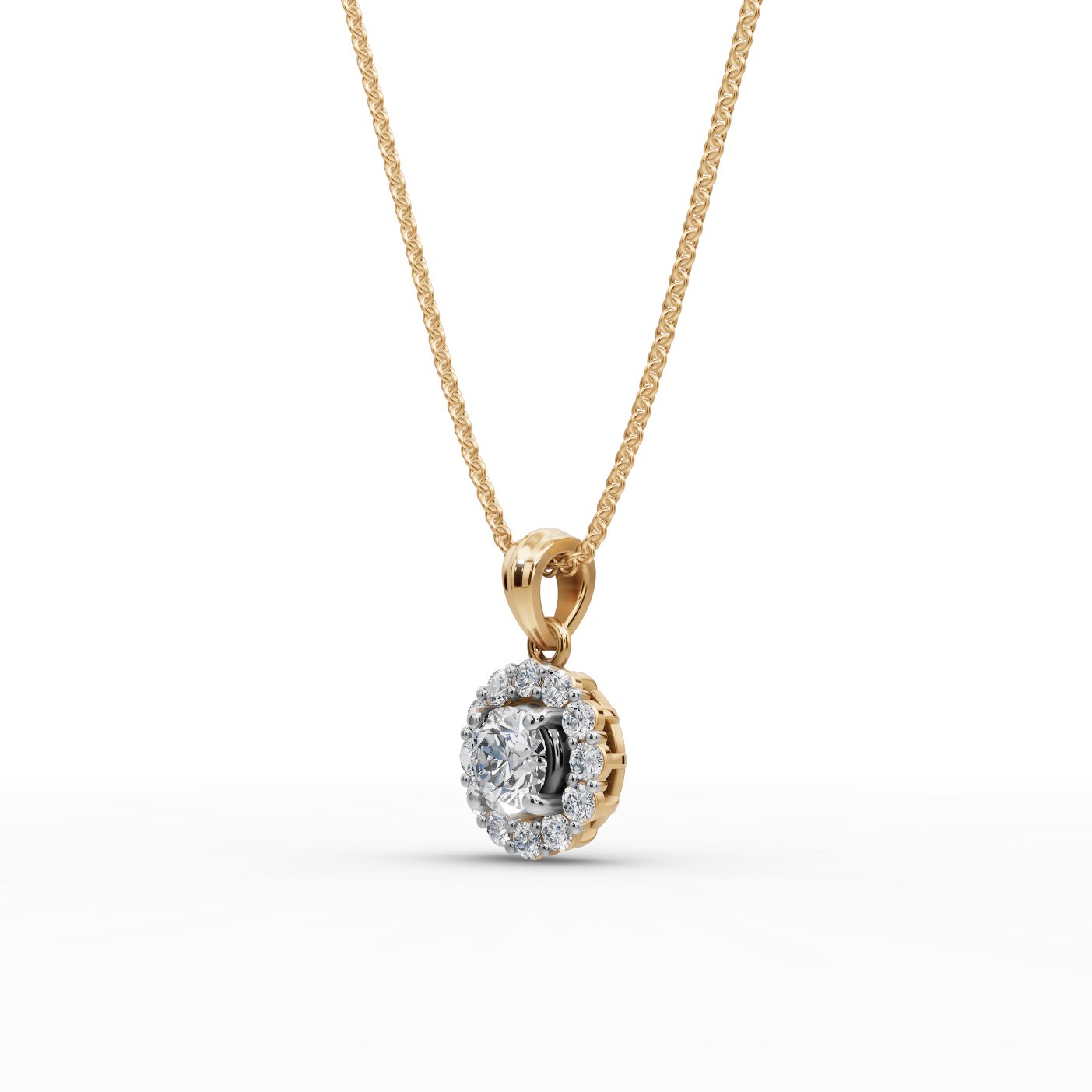 Iconic Line Round Lab-Grown Diamond Halo Pendant in yellow gold