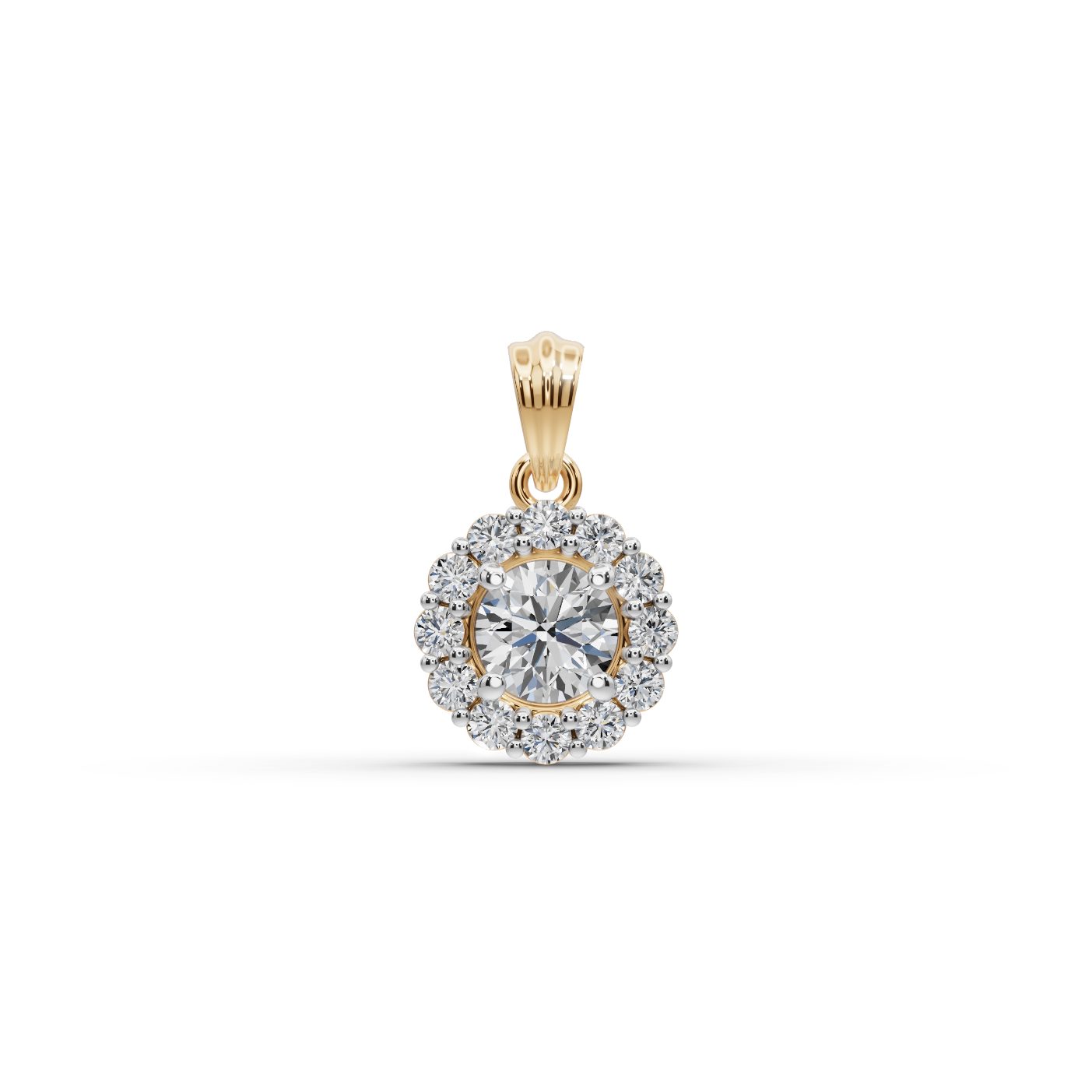 Iconic Line Round Lab-Grown Diamond Halo Pendant in yellow gold, set with lab-grown diamonds