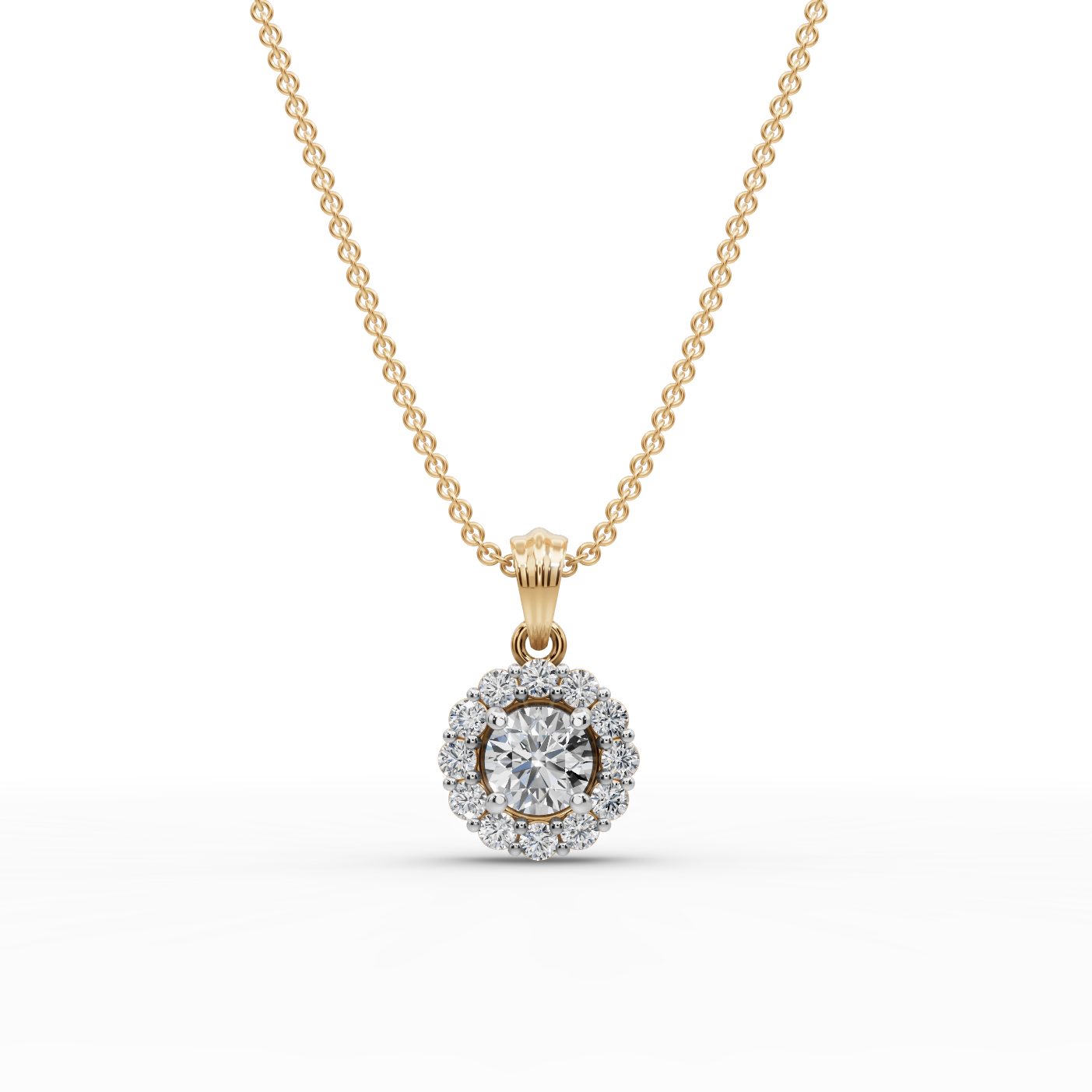 Iconic Line Round Lab-Grown Diamond Halo Pendant in yellow gold