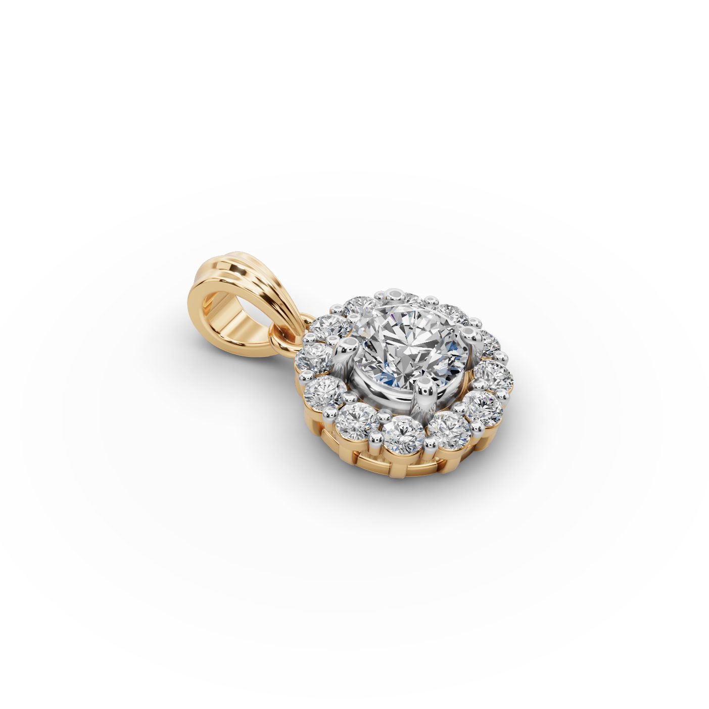 Iconic Line Round Lab-Grown Diamond Halo Pendant in yellow gold