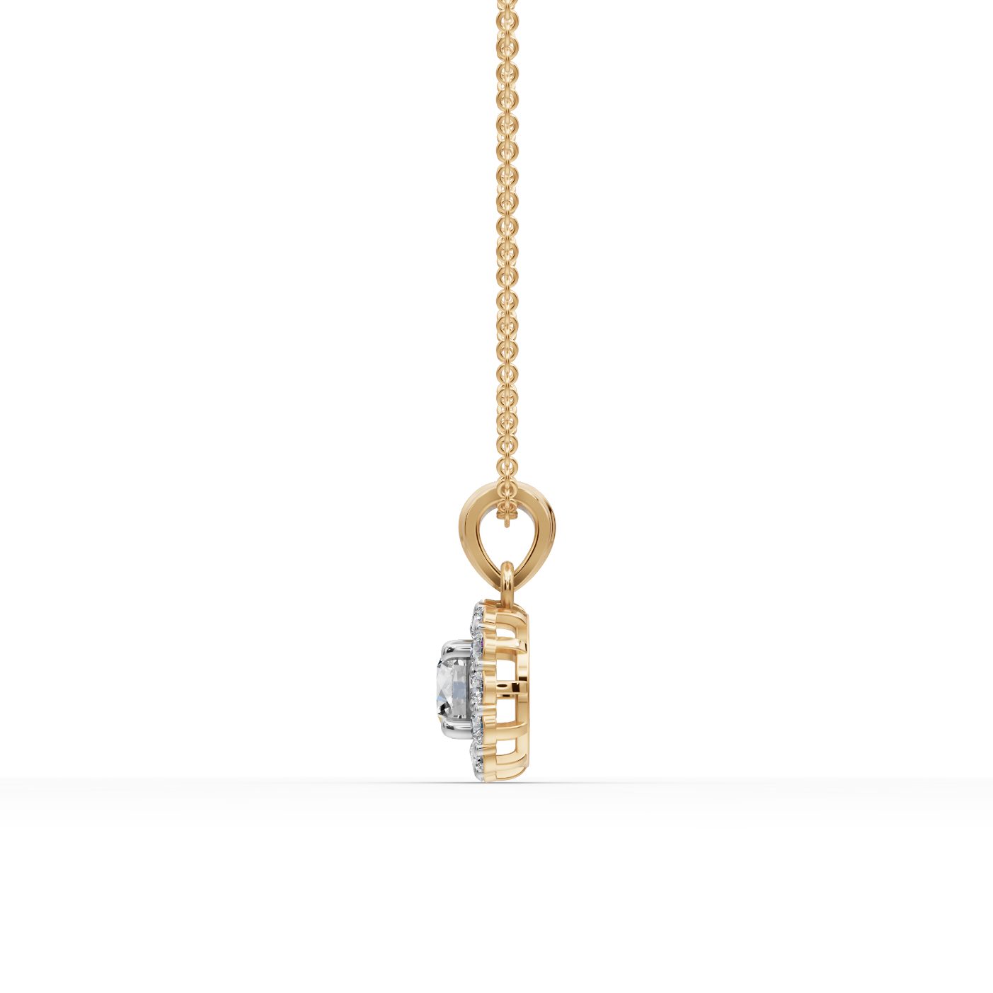 Iconic Line Round Lab-Grown Diamond Halo Pendant in yellow gold
