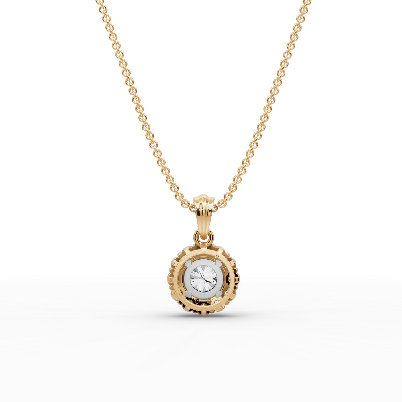 Iconic Line Round Lab-Grown Diamond Halo Pendant in yellow gold