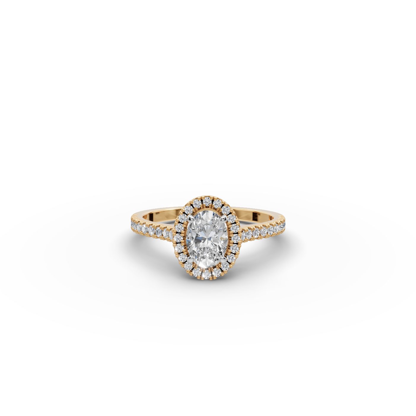Celestial Trail Oval Lab-Grown Diamond Halo Ring in yellow gold, set with lab-grown diamonds