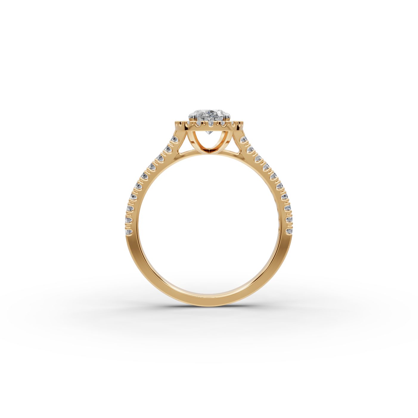 Celestial Trail Oval Lab-Grown Diamond Halo Ring in yellow gold