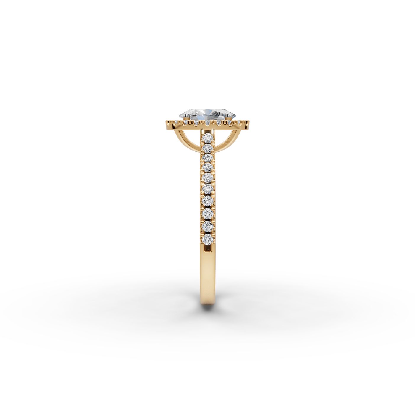 Celestial Trail Oval Lab-Grown Diamond Halo Ring in yellow gold