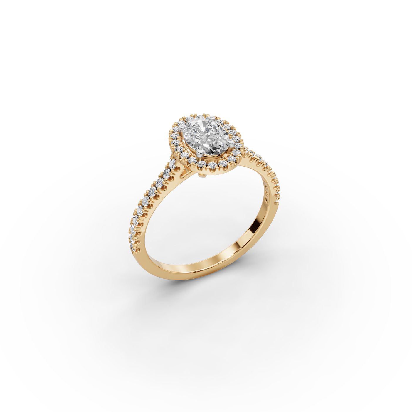 Celestial Trail Oval Lab-Grown Diamond Halo Ring in yellow gold