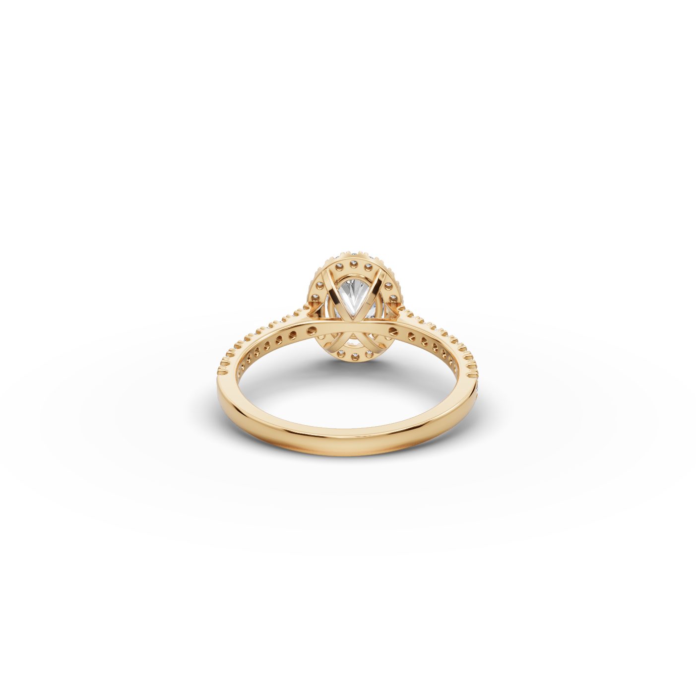 Celestial Trail Oval Lab-Grown Diamond Halo Ring in yellow gold
