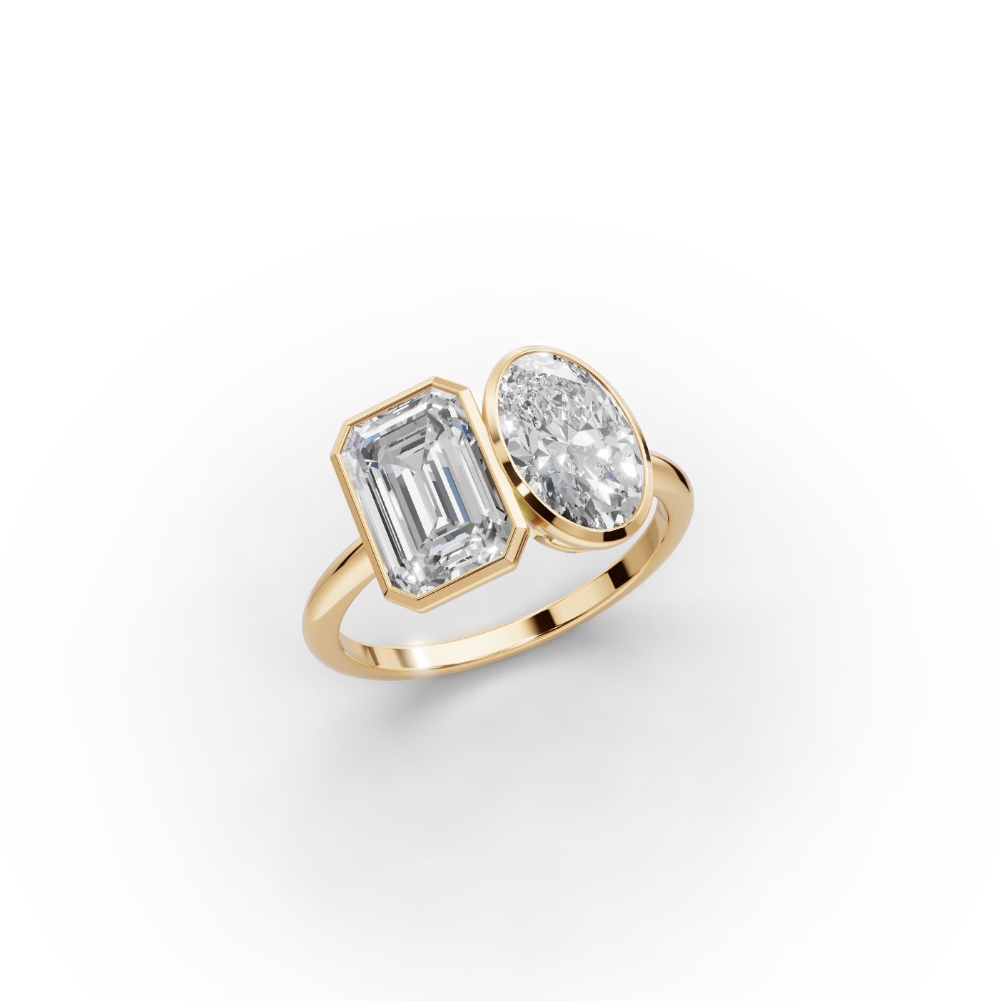 Morning Signature Emerald Lab-Grown Diamond Two Stone Toi Et Moi in yellow gold